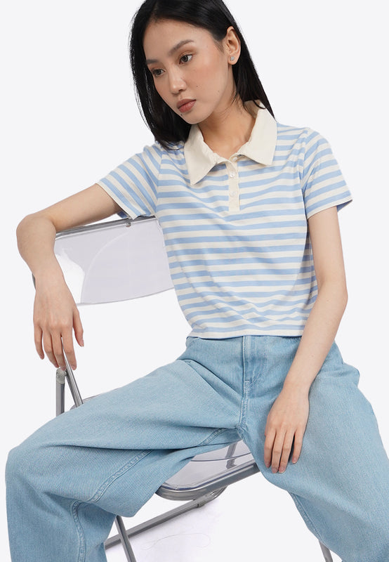 Fitted Stripe Short Sleeve Polo Top