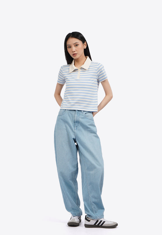 Fitted Stripe Short Sleeve Polo Top