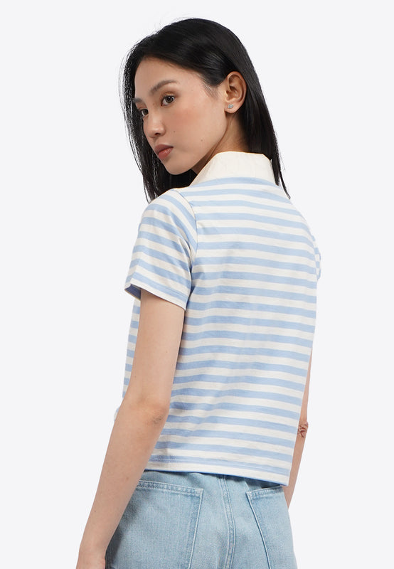 Fitted Stripe Short Sleeve Polo Top