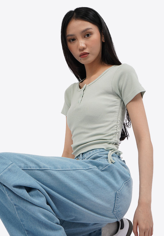 Button Up Top with Side Drawstring