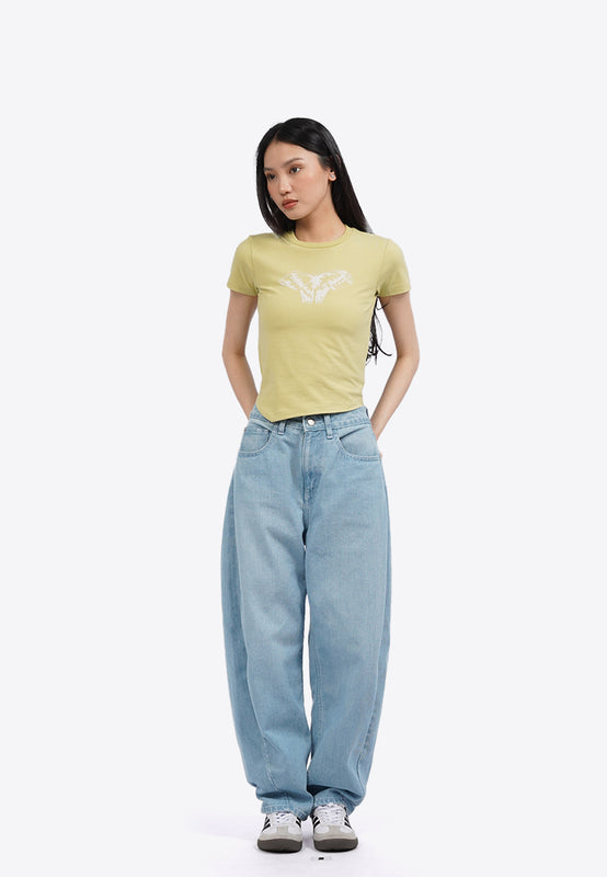 Graphic T-Shirt with Asymmetric Hem
