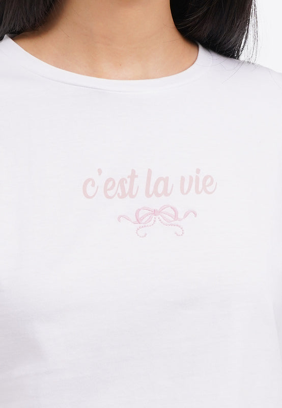 Lace Trim Short Sleeve Graphic T-Shirt