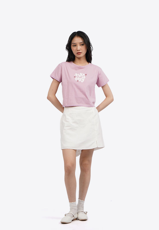 Lace Trim Short Sleeve Graphic T-Shirt