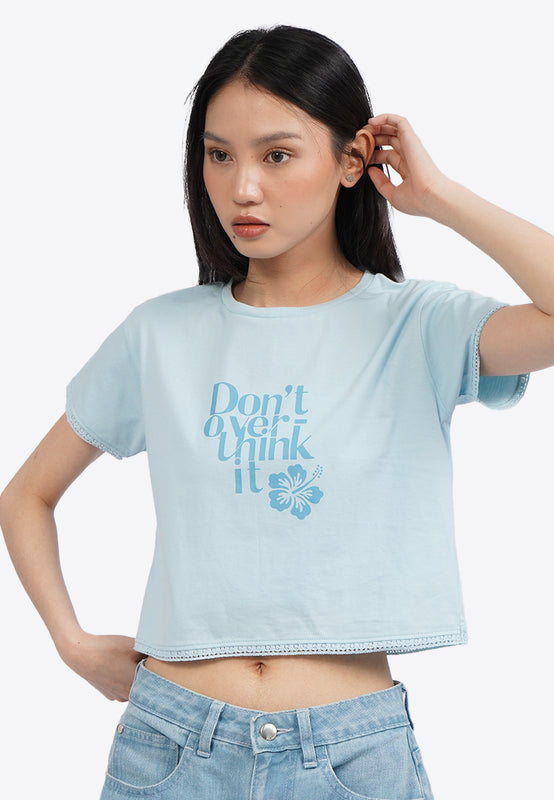 Lace Trim Short Sleeve Graphic T-Shirt