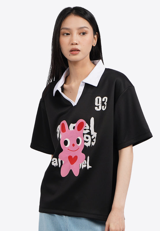 Contrast Collar Oversized Graphic Top