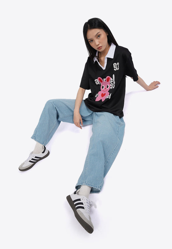 Contrast Collar Oversized Graphic Top