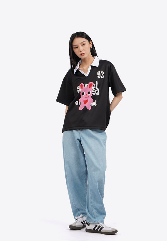 Contrast Collar Oversized Graphic Top