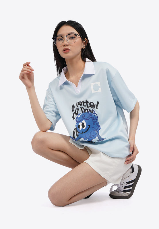 Contrast Collar Oversized Graphic Top