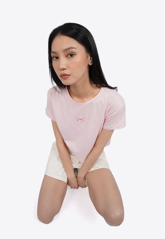 Lace Trim Short Sleeve Graphic T-Shirt