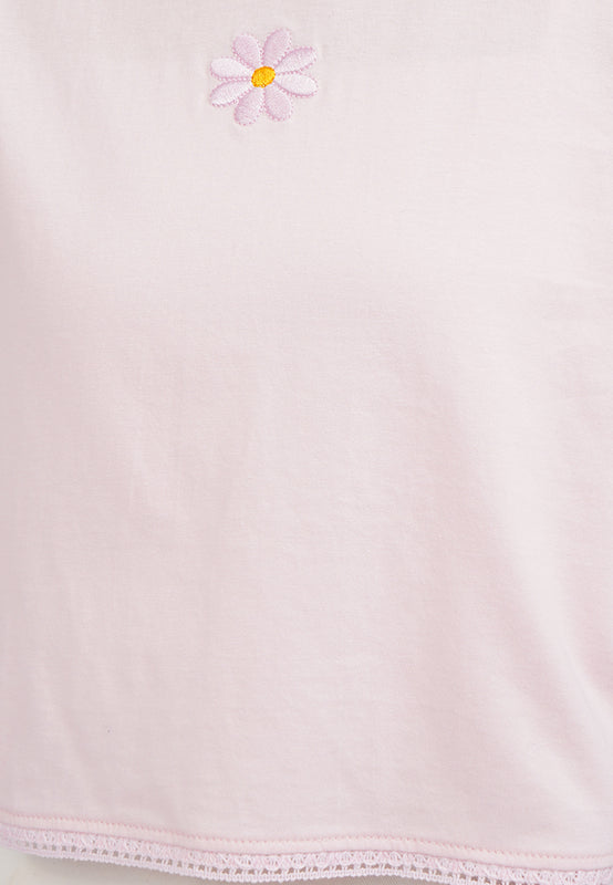Lace Trim Short Sleeve Graphic T-Shirt