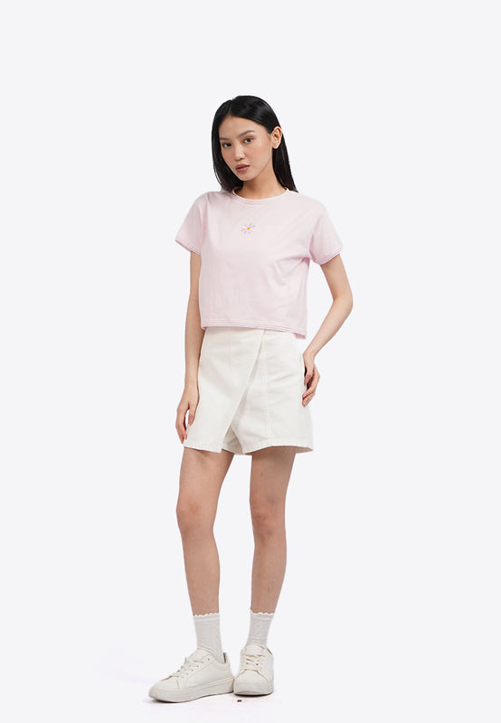 Lace Trim Short Sleeve Graphic T-Shirt