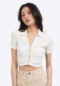Ruched Front Polo Crop Top