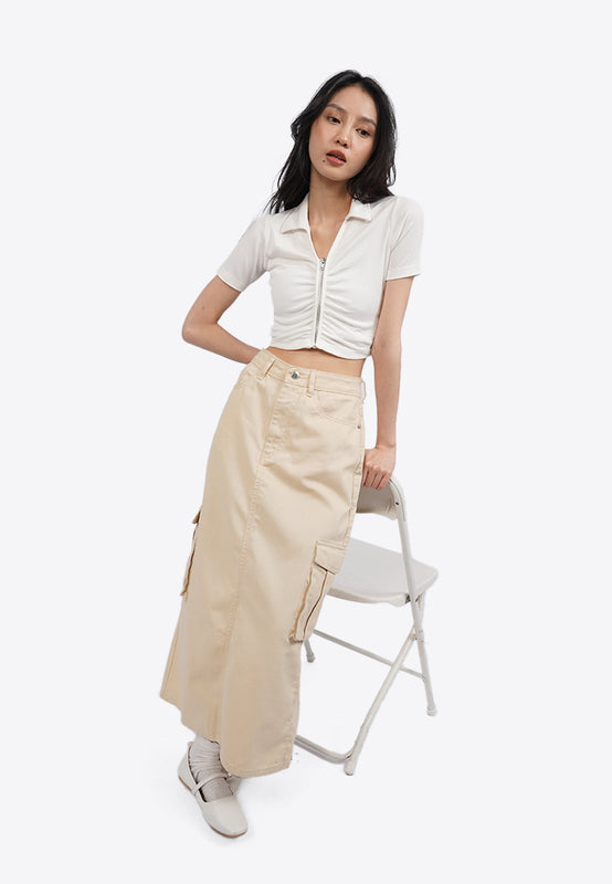 Ruched Front Polo Crop Top