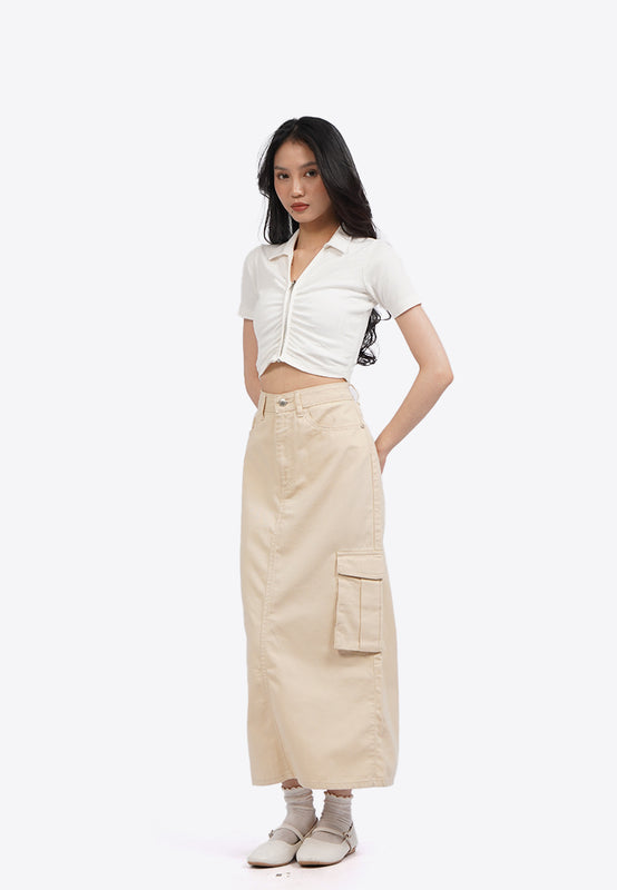 Ruched Front Polo Crop Top