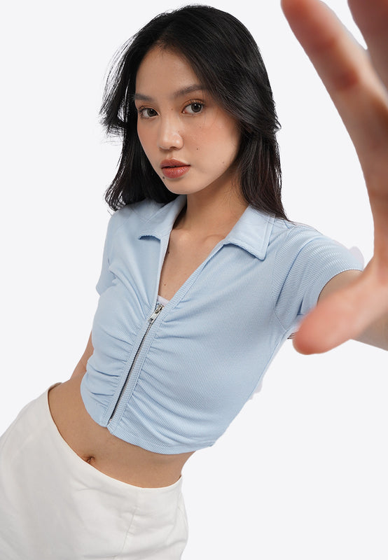 Ruched Front Polo Crop Top