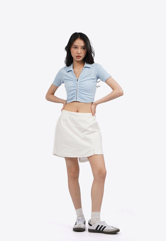Ruched Front Polo Crop Top