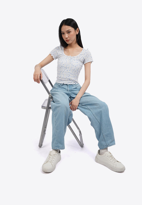 Floral Button Up Short Sleeve Top