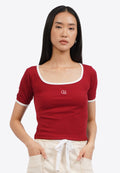 Contrast Rib Square Neck Logo T-Shirt