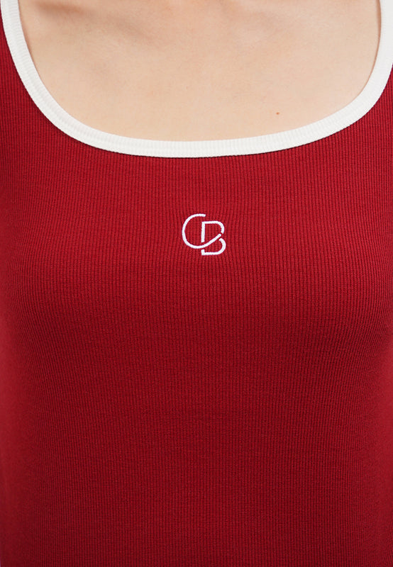 Contrast Rib Square Neck Logo T-Shirt