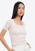 Contrast Rib Square Neck Logo T-Shirt