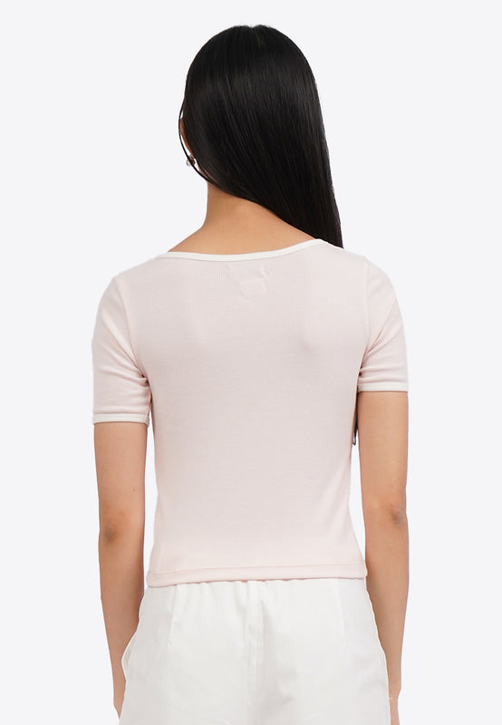 Contrast Rib Square Neck Logo T-Shirt