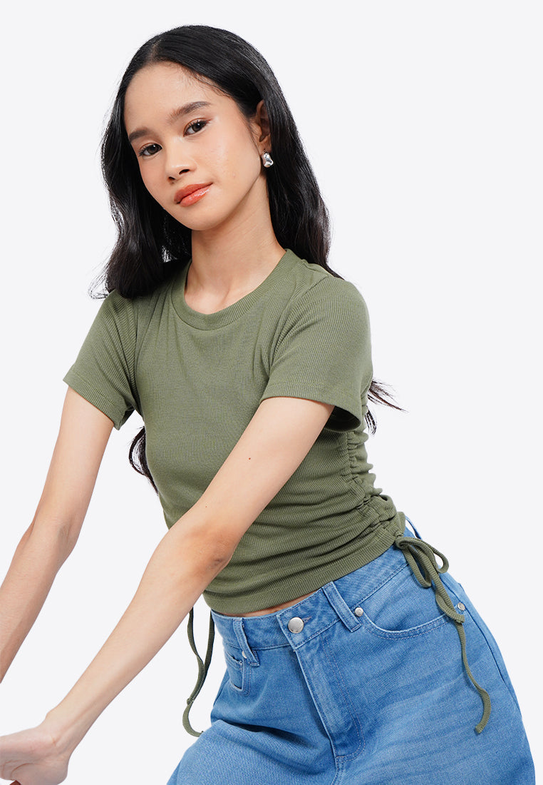 Side Ruched Slort Sleeve Crop Top