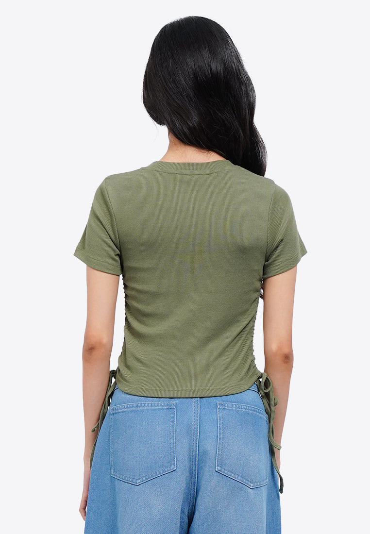 Side Ruched Slort Sleeve Crop Top