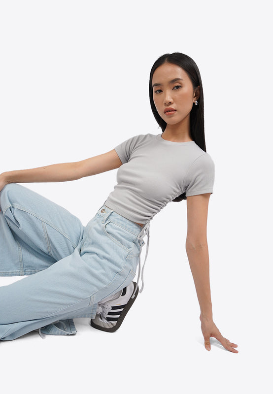 Short Sleeve Crop Top with Side Tie