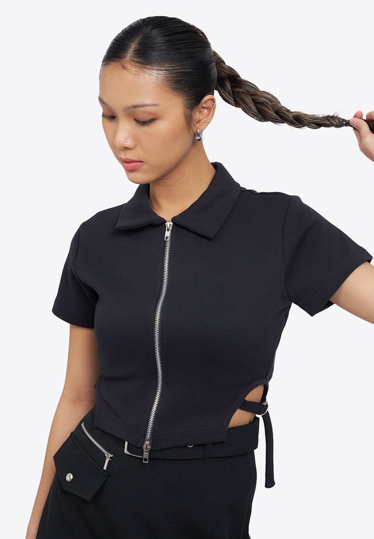 Short Sleeve Top with Buckled Side