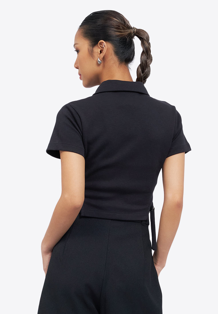 Short Sleeve Top with Buckled Side
