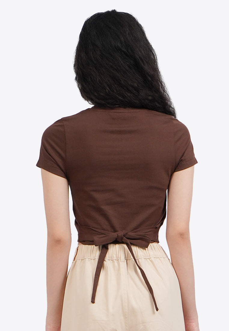 Back Tie Short Sleeve Graphic T-Shirt