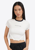 Contrast Neck Short Sleeve Crop T-Shirt