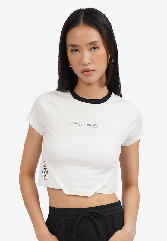 Contrast Neck Short Sleeve Crop T-Shirt