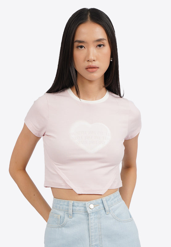 Contrast Neck Short Sleeve Crop T-Shirt