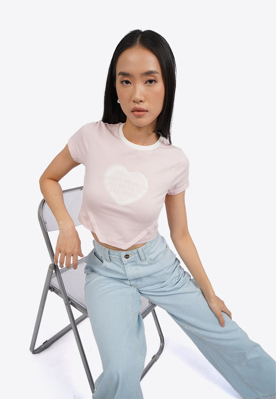 Contrast Neck Short Sleeve Crop T-Shirt