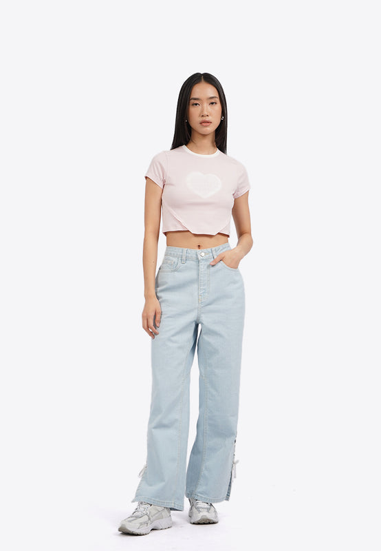 Contrast Neck Short Sleeve Crop T-Shirt