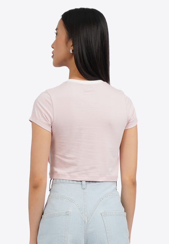 Contrast Neck Short Sleeve Crop T-Shirt