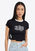 Contrast Neck Short Sleeve Crop T-Shirt