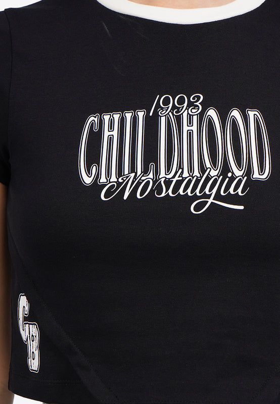 Contrast Neck Short Sleeve Crop T-Shirt