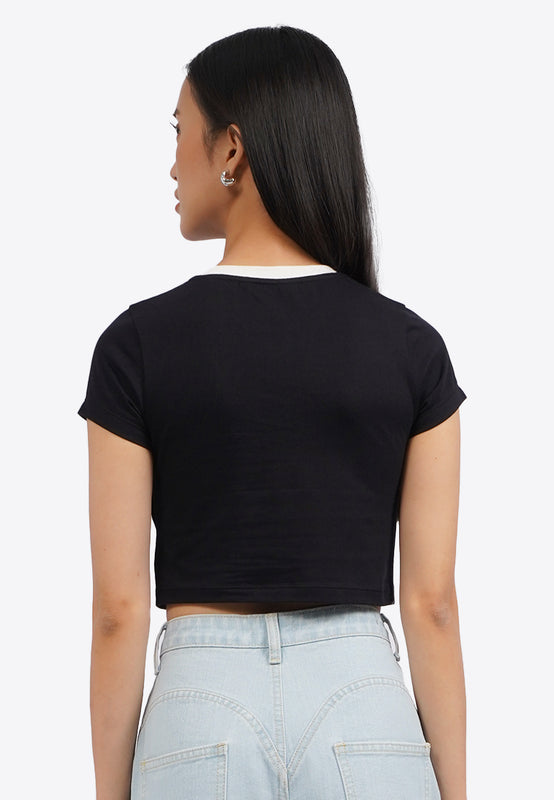 Contrast Neck Short Sleeve Crop T-Shirt