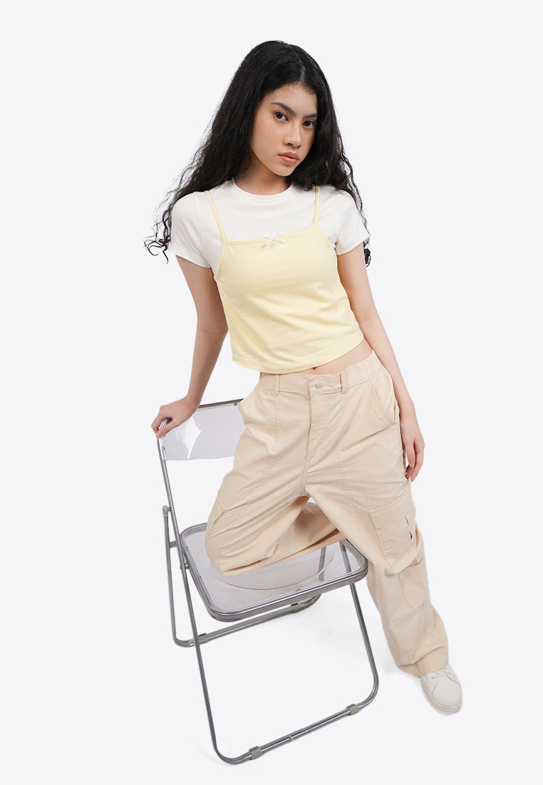 Double Layer Short Sleeve Crop Top