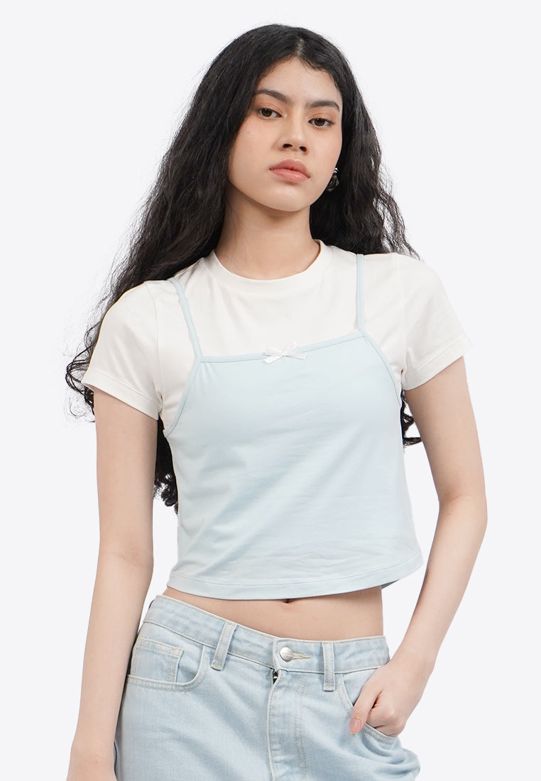 Double Layer Short Sleeve Crop Top