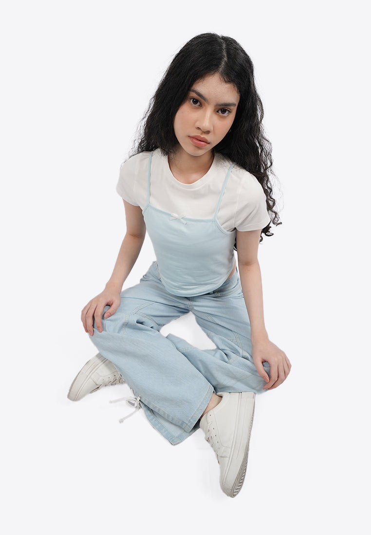 Double Layer Short Sleeve Crop Top