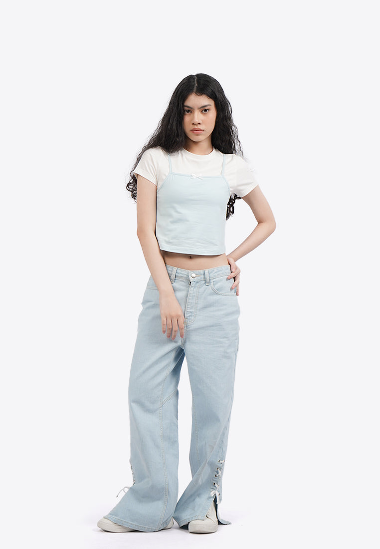 Double Layer Short Sleeve Crop Top