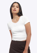 Lace Trim Pointelle Fitted Tee