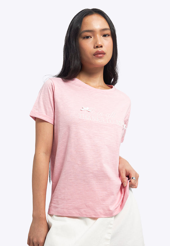 Roll Up Sleeves T-Shirt with Ribbon