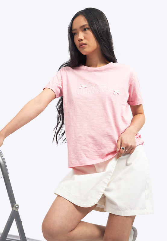 Roll Up Sleeves T-Shirt with Ribbon