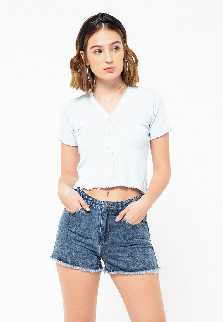 Button Up V-Neck Top Shirt