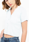 Button Up V-Neck Top Shirt