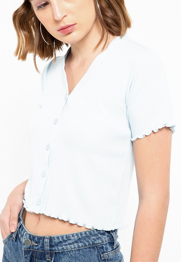 Button Up V-Neck Top Shirt